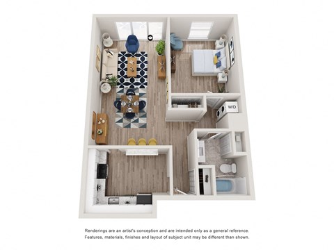 Floor plan for 1 bed, 1 bath, 800 sqft
